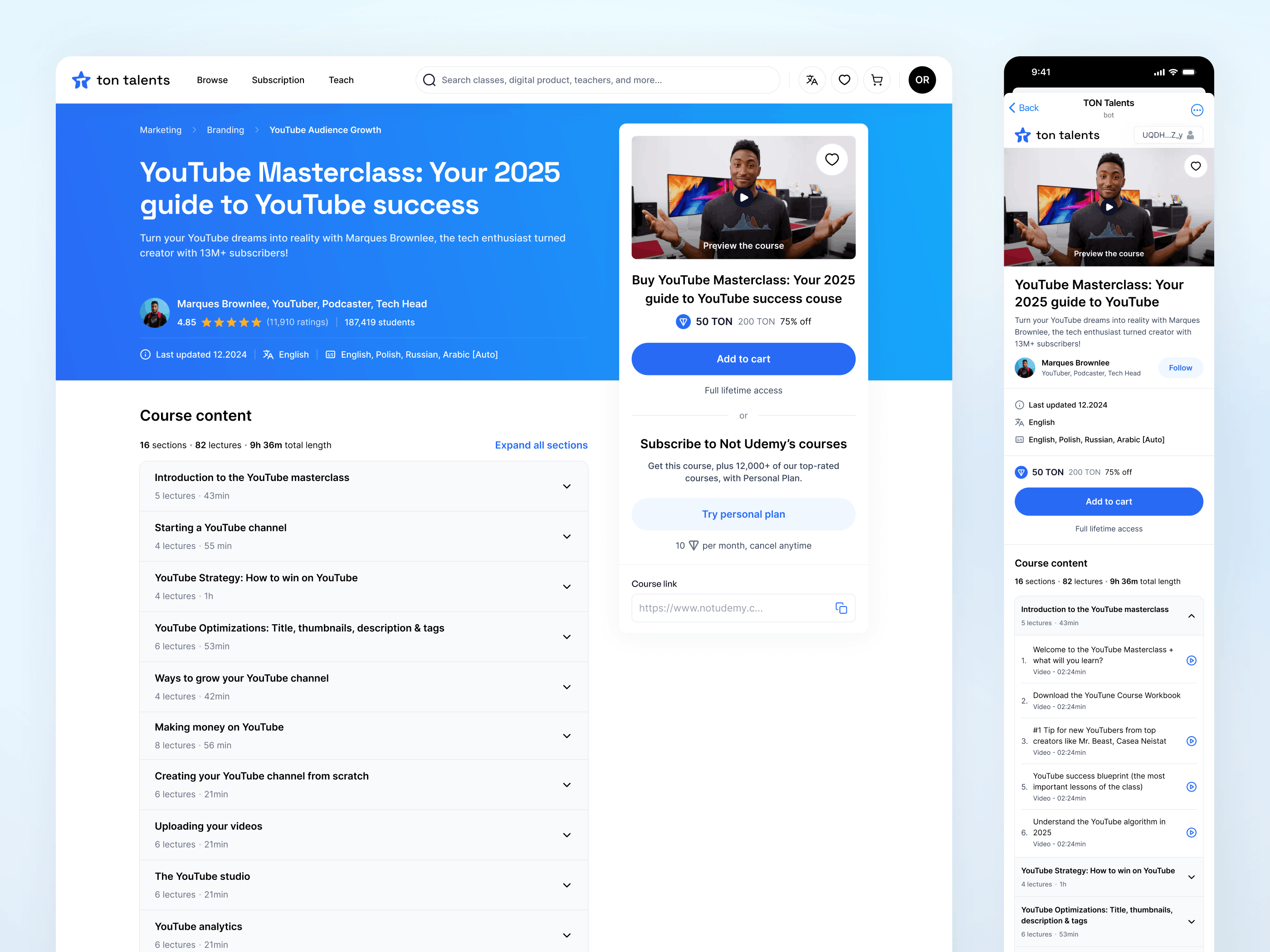 TON Talents — Desktop dashboard
