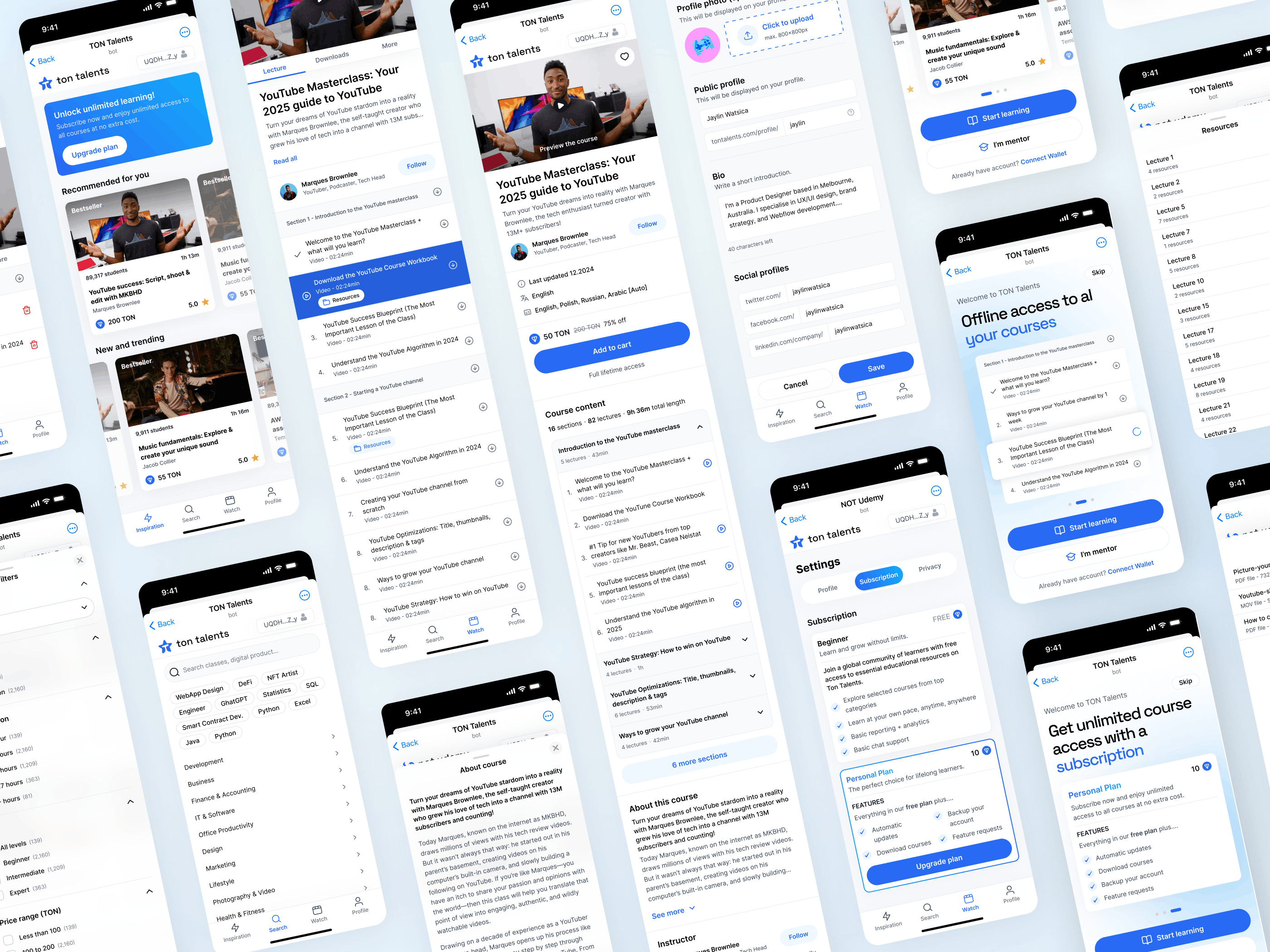 TON Talents — Mobile screens